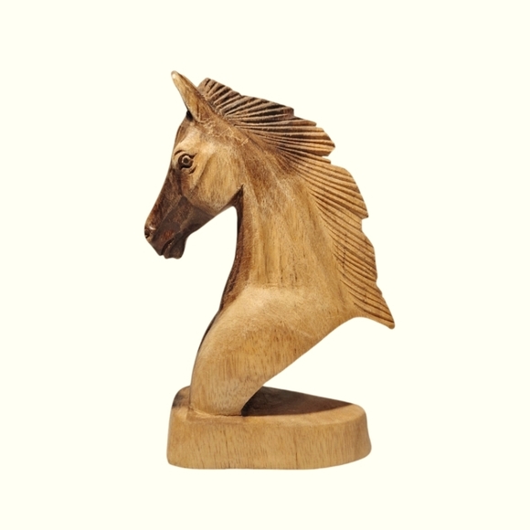 Vintage Hand Carved Teak Horse Head - Picture 2 of 12
